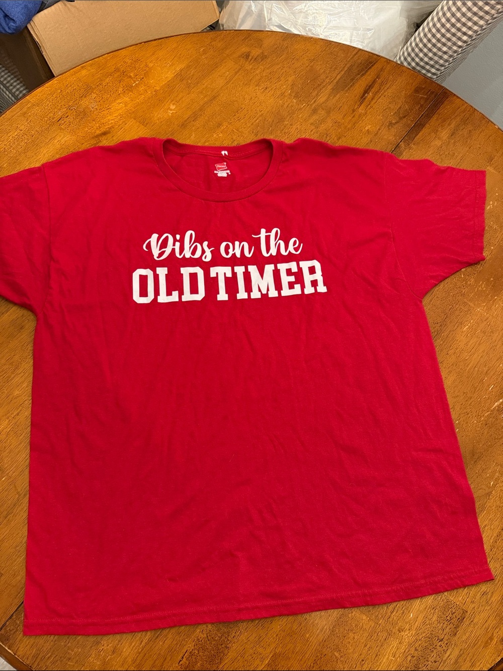 Hanes Men's Red Short Sleeve Graphic Tee - "Dibs on the OLD TIMER" xxl
